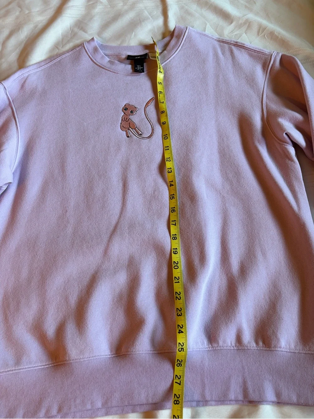 Pokémon Mew H&M Lavender Crewneck Sweater with Embroidered Cat Motif